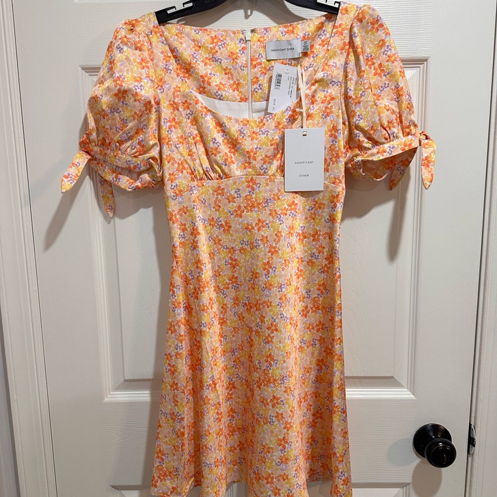 Sézane Yellow Floral Puff-Sleeve Mini Dress